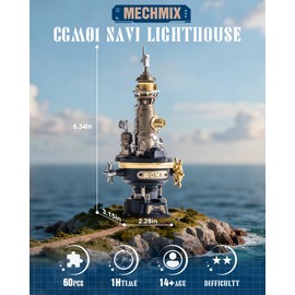 ROKR Navi Lighthouse Mechanical 3D Puzzle, Lighted DIY Building Set for Adults, Building Kits, Desk Decor & Birthday Gifts, Connectable to Mechmix Series