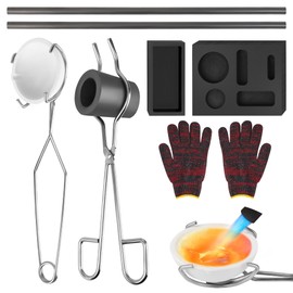 Coitak 9 Pieces Graphite Torch Melting Casting Kit, Including 2 Crucible Stir Stick, 5-in-1 Graphite Casting Ingot Mould, Quartz Crucible, Cylindrical Graphite, A Pair of Gloves, Tong for Melt
