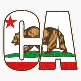 California Bear Flag (Distressed Vintage Design) Bumper Sticker Window Vinyl Decal 5"