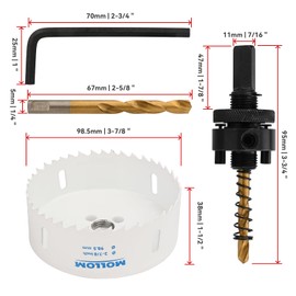Mollom (98.5mm | 3-7/8") HSS M42 with 8% Cobalt BI-Metal Hole Saw with 2 Pilot Drill Bits & Arbor Smooth Cutting for PVC,Drywall,Wood,Plastic,Gypsum Board,Rubber