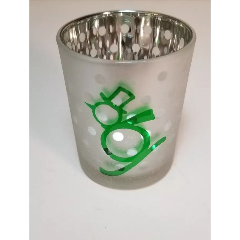 Yankee Candle - Green Runaway Snowman Frosted Gray Glass Votive
