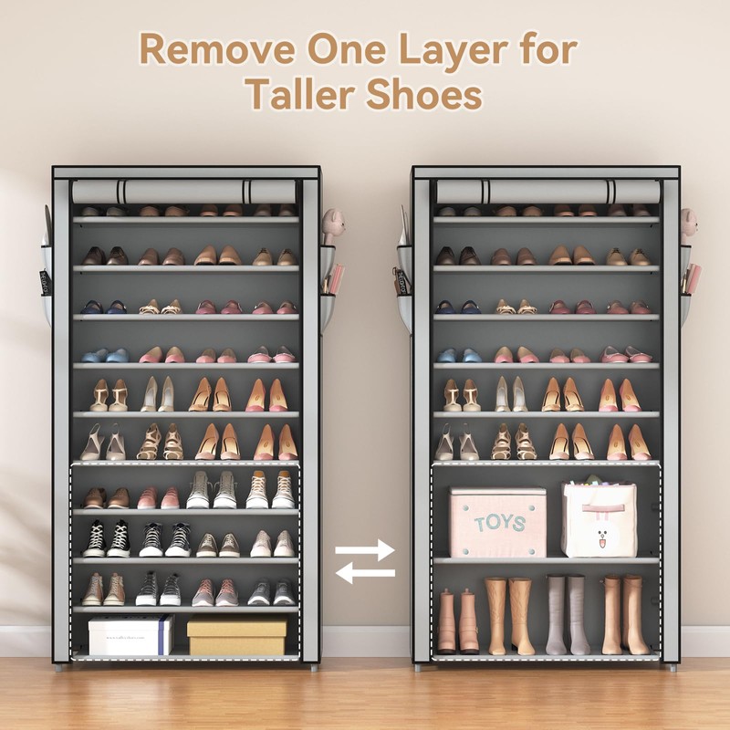 ROJASOP Shoe Rack with Covers, Stackable 10 Tier Tall Shoe