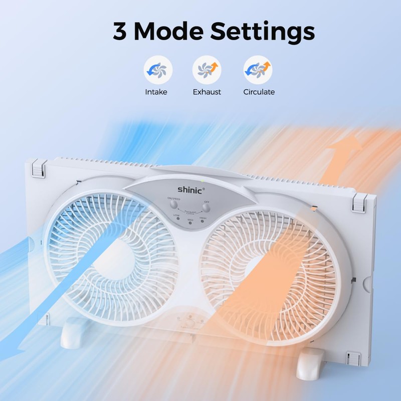 shinic Window Fan with Reversible Airflow Quiet, Twin 9" Blades,