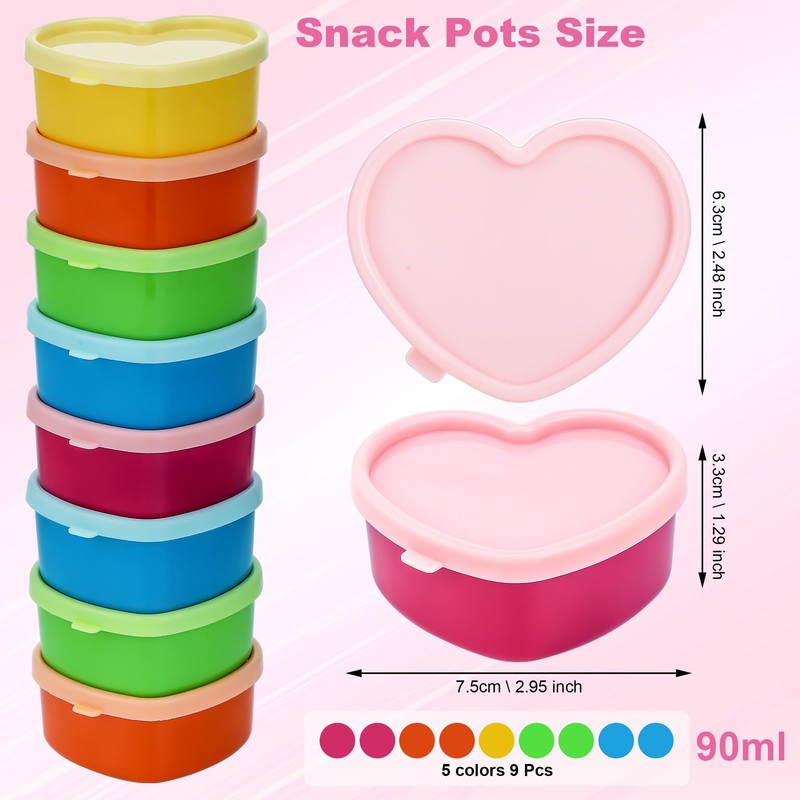 9Pc Small Food Containers with Lids, 90ML Plastic Snack Pots,