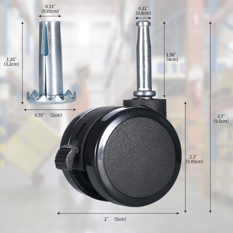 2" Grip Neck Stem Caster Swivel Caster Wheels Nylon Twin