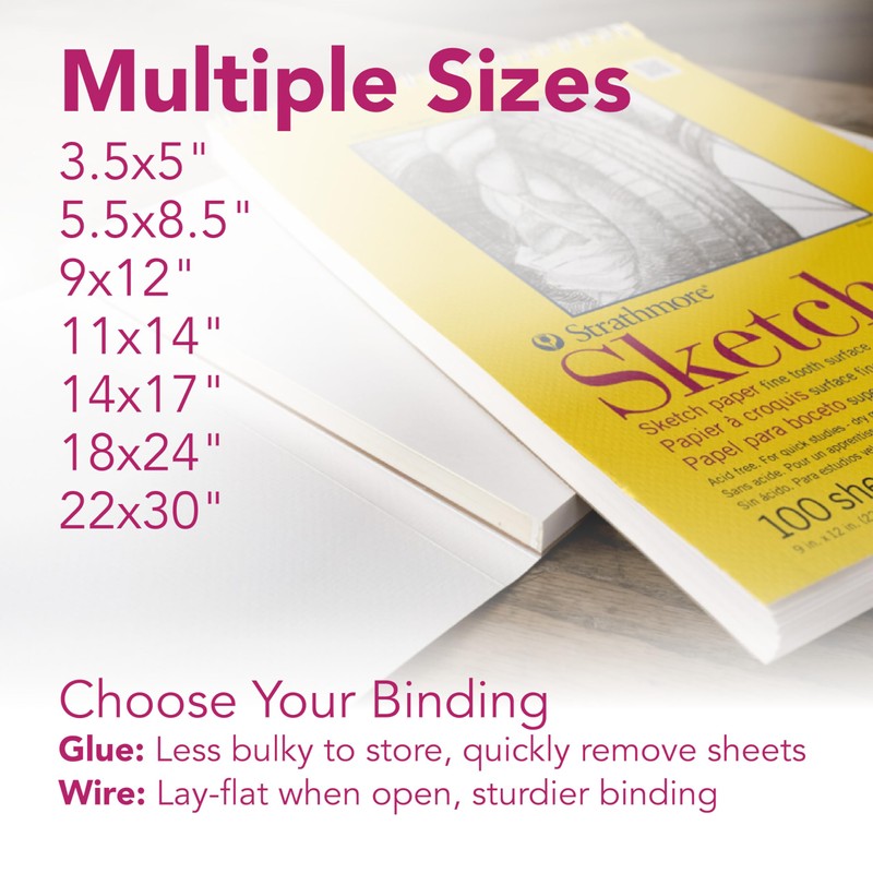 Strathmore 300 Series Sketch Pad, 5.5x8.5 inch, 100 Sheets, Side