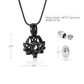 shajwo Cremation Jewelry Lotus Flower Urn Necklaces for Ashes for Women Crystals Teardrop Urn Memorial Keepsake Necklace Locket Pendants for Human Ashes Holder for Men (Black Lotus)