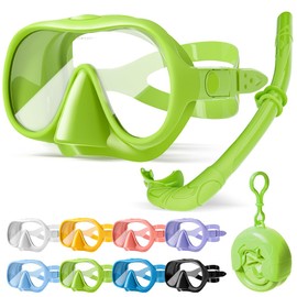 HINATAA Snorkel Set Adults, Fashionable Macaron Colors Frameless Snorkeling Mask, Ultra Wide View Anti-Fog Snorkel Mask Set, Portable Professional Diving Snorkeling Set (Green)