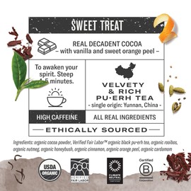 Numi Organic Chocolate Pu-erh Tea, 16 Tea Bags, Aged Yunnan Pu-erh Black Tea with Cocoa & Orange Peel (Packaging May Vary)