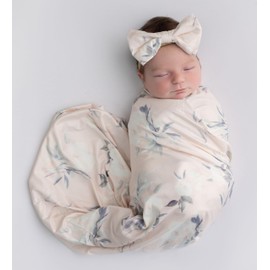 Buduhek Baby Receiving Swaddle Blanket and Headband Sets with a Name Card for Baby Girl (White)