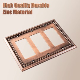 Henne Bery Sunken Pearls Heavy Duty Decorative Wall Plate Switch Plate Outlet Cover (Triple Decorator, Antique Copper)