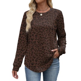 WIHOLL Jumpers for Women Lightweight Sweatshirts Crewneck Long Sleeve Shirts Curved Hem Women's Fashion Print Leopard Size 22-24