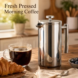 French Press Coffee Maker for Home and Office - Double-Wall Insulated Stainless Steel Pot with Filter Press 350ml