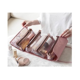 Msidd 4 in 1 Multi-functional Obi Cosmetic Pouch Makeup Pouch Cosmetic Organizer Lightweight Waterproof Transparent Mesh Removable Cosmetic Bag Set Small Divider for Travel (Pink)