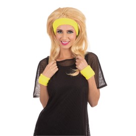 Bristol Novelty BA3323 80s Headband/Wristband Set Yellow, Women
