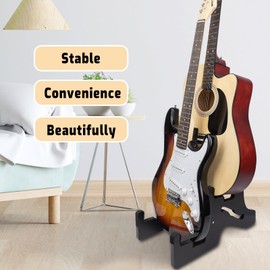 JestFRU Guitar Stand - Wooden Guitar Rack for Acoustic & Electric, Bass Holder with Foam Padded, Suitable for Music Studio Home, Multiple Guitar Display (2 Space) - Black