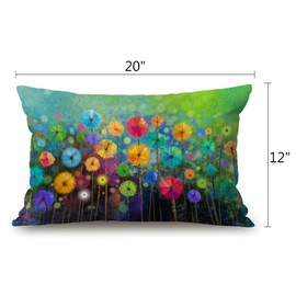 Abstract Floral Watercolor Painting Lumbar Throw Pillow Cover 12x20 Inch Decorative Bedroom Living Room Colorful Spring Petal Flowers Rectanglar Cushion Case for Bed Sofa Couch