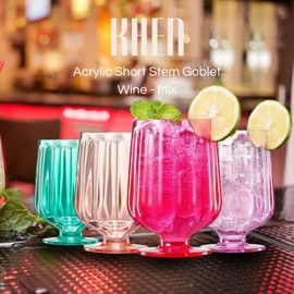 Unbreakable Elegant Acrylic Goblet Wine & Cocktail Glasses | 15 oz Set of 4 | European Style 100% Tritan Shatterproof BPA-free Reusable Plastic Glassware, Dishwasher-Safe - Indoor & Outdoor (Mixed)