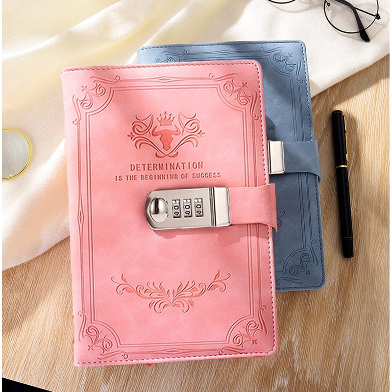 Auvier Diary with Lock, PU Leather Password Lock Notebook, Lockable