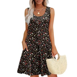 WEESO Hawaiian Dresses for Women Flower 2025 Loose V Neck Swing Tank Dress Sundresses with Pockets Floral Wild Flower M