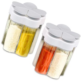 JLNGTHONG Pack of 2 Travel Spice Containers, 5-in-1 Spice Jars, Spice Dispenser, Camping Travel with Lid, Transparent Spice Boxes, Spice Container for Salt, Pepper