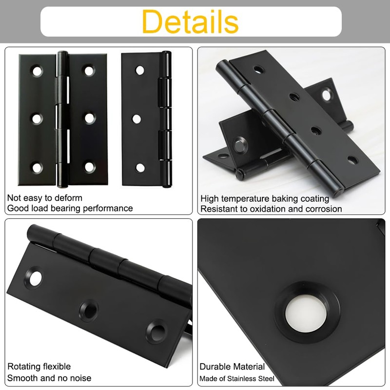 AxleCore 12 Pack 3 inch Black Door Hinges, Black Hinges