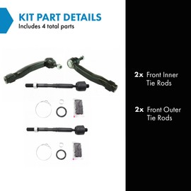 TRQ Inner and Outer Driver and Passenger Side Tie Rod Set 4 Piece Compatible with 2010-2015 Lexus RX350 RX450h 2008-2019 Toyota Highlander 2009-2015 Toyota Venza