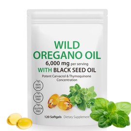Oil of Oregano Softgels - Wild Oregano Oil 6,000mg with Black Seed Oil 200mg Capsules, 120 Count, Potent Carvacrol & Thymoquinone, Non-GMO, Dairy Free, Gluten Free