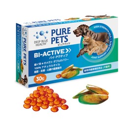 DEEP BLUE HEALTH Pure Pets By-Active 30 Capsules Green Lipped Mussel + Omega 3 Double Power 100% Natural Oil Supplement for Dogs and Cats Joints, Skin, Heart, Health Maintenance