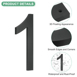 M METERXITY 8 Inch Acrylic Floating House Numbers, Modern House Number 1 with Nail Kit and Instructions, Exterior House Numbers for Outside/Garden/Mailbox [Black]