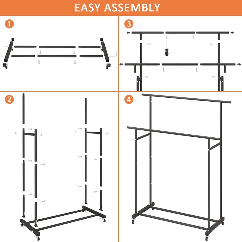 Calmootey Double Rod Clothing Garment Rack,Rolling Hanging Clothes Rack,Portable Clothes