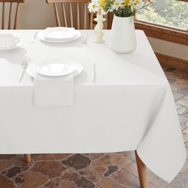 Honellaty Faux Linen Rectangle Tablecloth, 200GSM Waterproof Washable Textured Woven Table Cloth, Fabric Table Cover for Dining, Party, Wedding, Indoor Outdoor (60 x 102Inch, Christmas White)