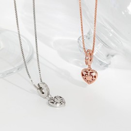 Krstudent 18K gold couple double-layer love pendant, European and American luxury new rose gold hollowed-out six-mang heart-shaped necklace (Rose gold with box chain finished product)