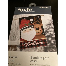Style Selections CHRISTMAS  28" x 44" Holiday House Flag BELIEVE Santa And Reindeer NEW