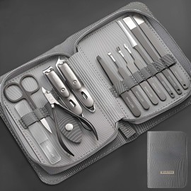 Zurligi Manicure Set Professional, 12 in 1 Manicure Kit Nail Clipper Pedicure Tools, Stainless Steel Nail Clippers and Beauty Tool Portable Set, with Travel Case for Men and Women(Gray)