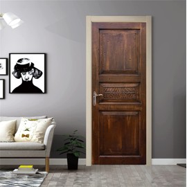 artfanke 3D Realistic Wooden Pattern Door Sticker Peel and Stick - Retro Wood Wall Murals Wallpaper - Door Decal for Home Decor 33.5"x84.6"(2 Sheets/Set)