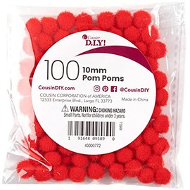 Cousin DIY Red 10mm Poms, 100 Pack
