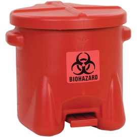 Eagle 10 Gallon Biohazard Trash Can with Foot-Operated Self-Closing Lid, 22" x 18" x 18", Made in The USA from High-Density Polyethylene, Red, 945BIO