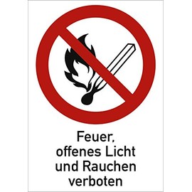 Schild Feuer, Open Light and Smoking 18.5 x 13,1 cm Alu