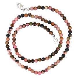 Taddart Minerals - Pink Black Necklace Made from Natural Gemstone Rhodonite with 4 mm Balls and 45 cm Length - Handmade, Rhodonite, Rhodonite