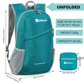 ZOMAKE Foldable Backpack Lightweight Rucksack 20L,Ultra Packable Small Backpacks Water Resistant for Travel Hiking Camping Walking Daypack Men Women(Lake Green)