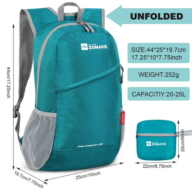 ZOMAKE Foldable Backpack Lightweight Rucksack 20L,Ultra Packable Small Backpacks Water