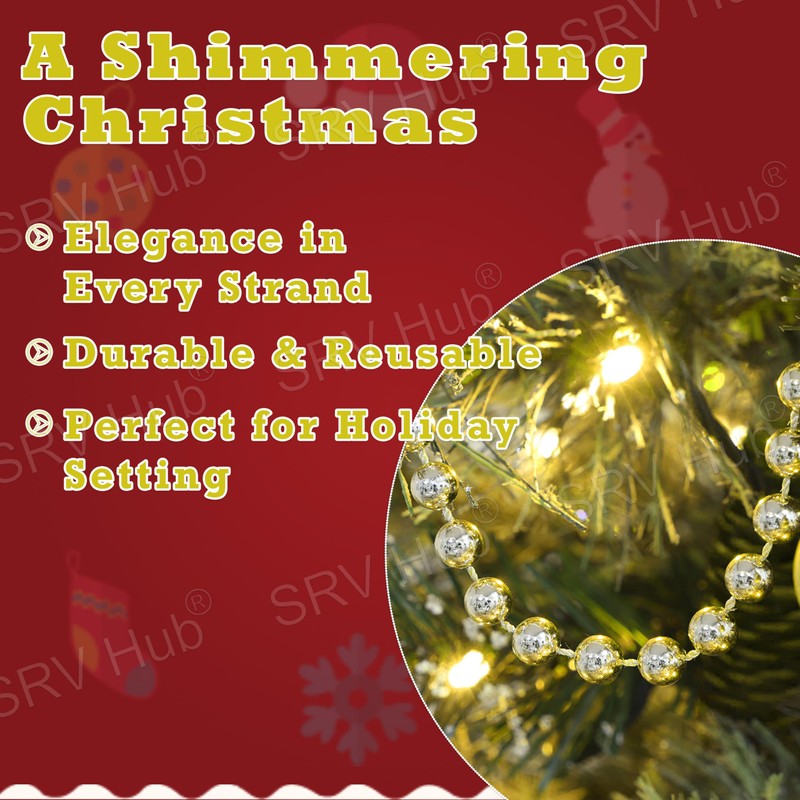Christmas Bead Chain 10M, Luxury Plastic Garland, Xmas Tree Hanging