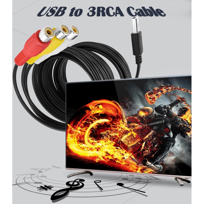 BENACES USB to 3RCA Cable, 1.5m/5Ft USB A Male to