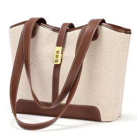 SENDEFN Tote Bag, Canvas Shoulder Bag, Large Capacity, Large Capacity, Zippered, Simple, Popular, Work or School Commute, Handbag, Coffee