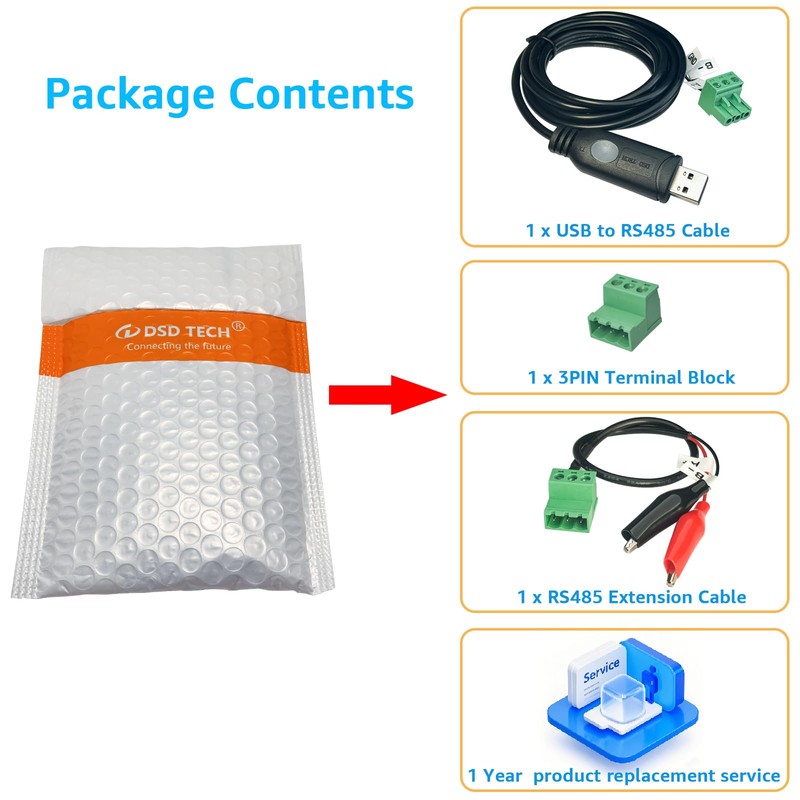 DSD TECH SH-U13 USB to RS485 adapter with Alligator Clips