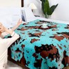 cow print Fleece Turquoise Blue Blanket Kids Teal Fuzzy Throw