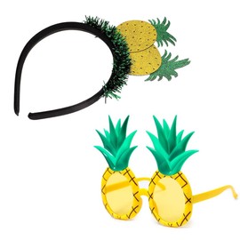 VYIBPDY Funny Sunglasses, Funny Party Glasses, Party Glasses, Pineapple, Fun Glasses for Carnival, Accessories for Fancy Dress Costumes, Costume Accessories, + 1 Pineapple Headband, Pack of 2, bronze