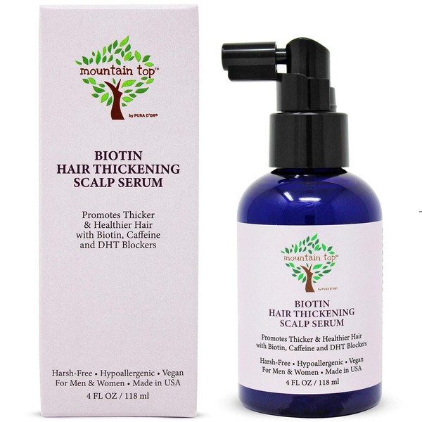 MOUNTAIN TOP Hair Thickening Scalp Serum (4 Ounce / 118ml) with Argan Oil, Biotin, Caffeine, DHT Blockers, & Saw Palmetto - For Thicker, Healthier and Fuller Looking Hair