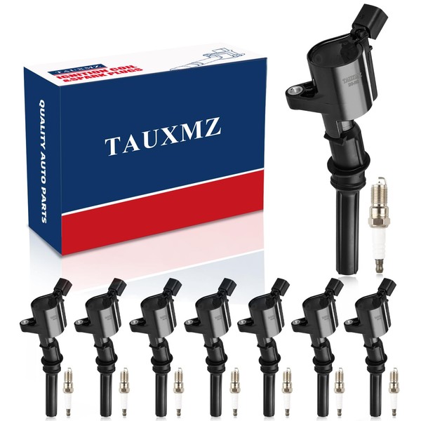 TAUXMZ Ignition Coil DG508 and Spark Plug SP479 Replacement for Ford 4.6L 5.4L 6.8L V8 F-150 F-250 F350 E150 E250 E350 E450 Crown Victoria Expedition Navigator (Set of 8)